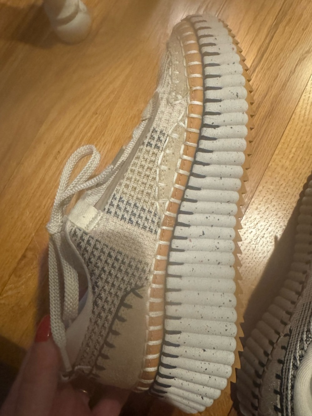 Chloé Beige and White Knit Platform Sneakers